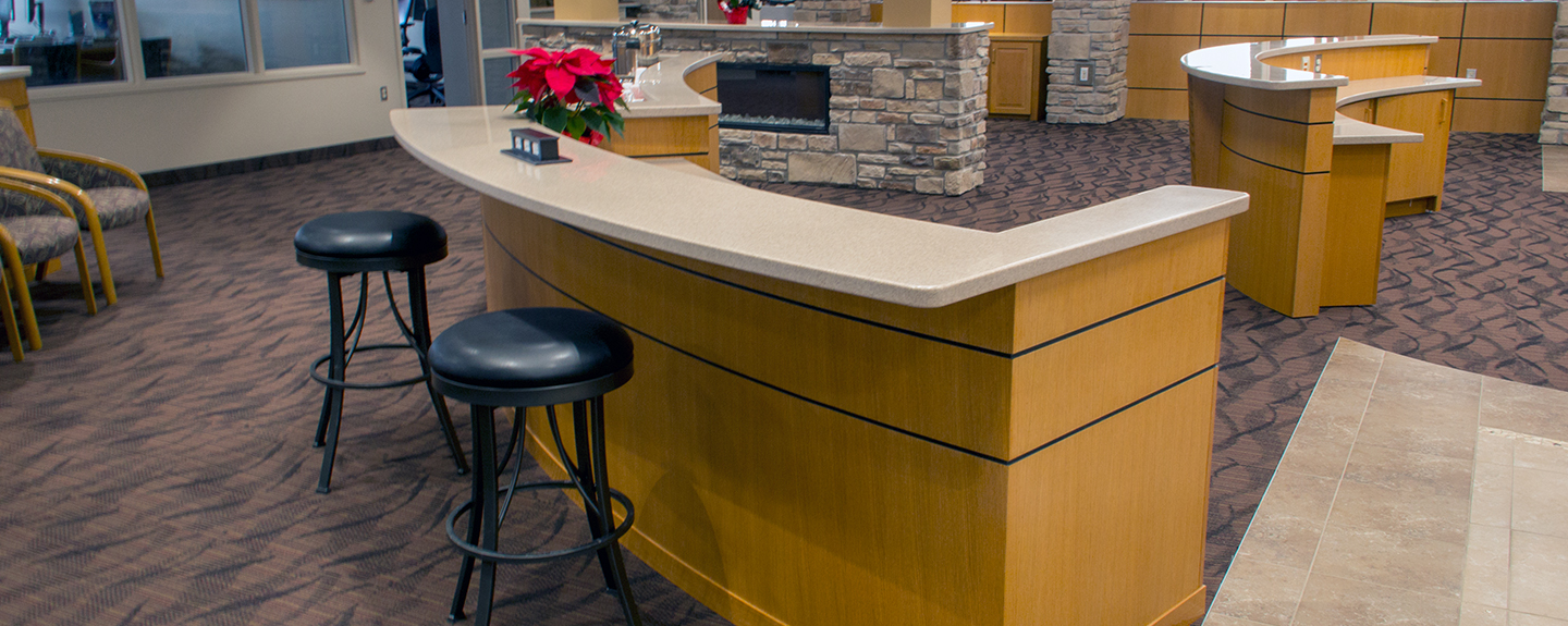 Image of cabinets designed and installed by Brian Fox at Mike Molstead Motors in Charles City, Iowa.